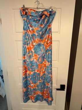 Hello Molly Strapless Floral Maxi Dress in Blue and Orange